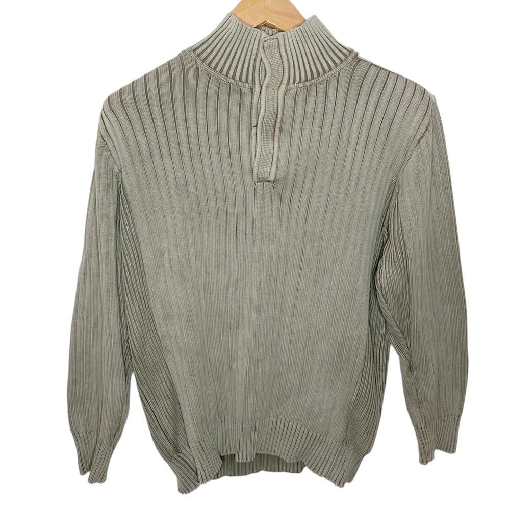 Rochas Paris cotton ribbed mock neck quarter button placket sweater size M